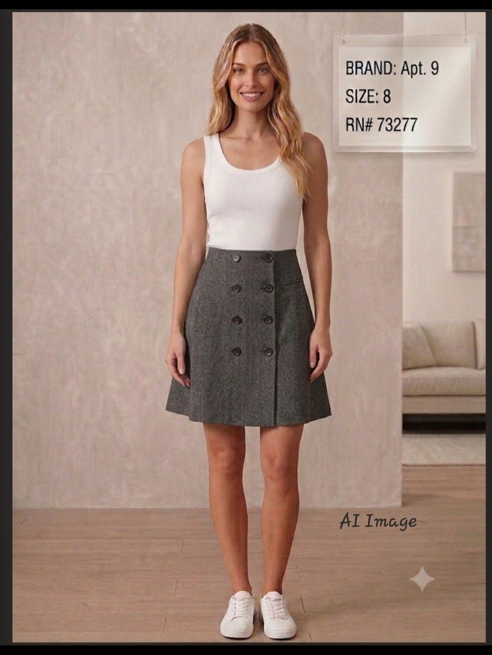 Apt. 9 Charcoal Gray Double-Breasted A-Line Skirt